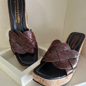 Donald J. Pliner Brown Wedge Sandals with Braided Design